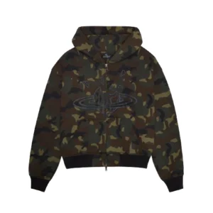 BROKEN PLANET MARKET PLANET ZIP-UP HOODIE CAMO GREEN